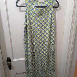 Katherine Way green/blue bright mod colors sleeveless shift dress L